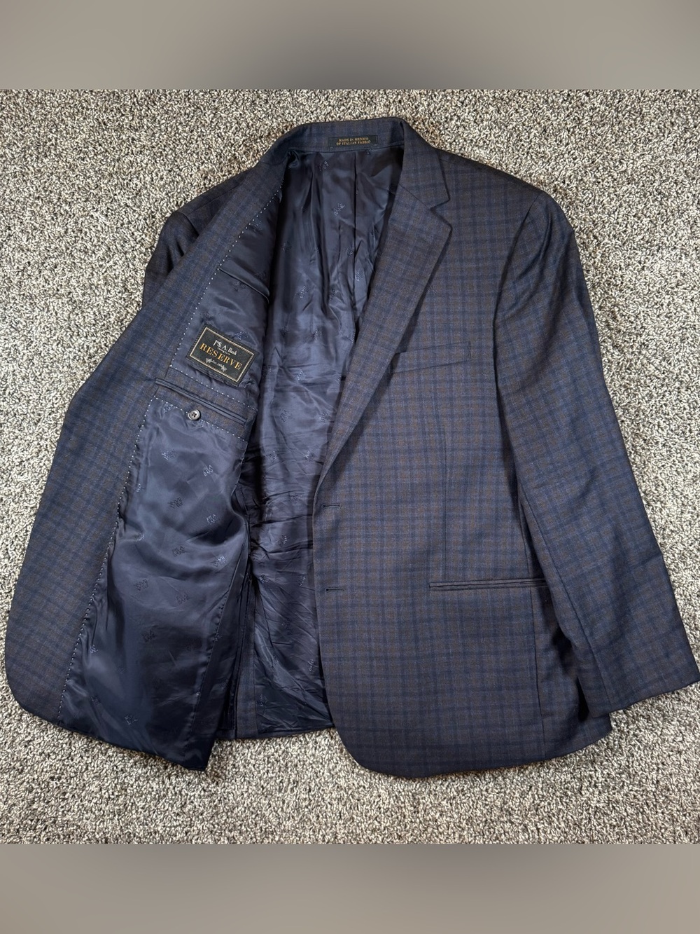 Jos A Bank Reserve 46R E.Thomas Cashmere Wool Navy Plaid Suit Jacket Blazer Coat